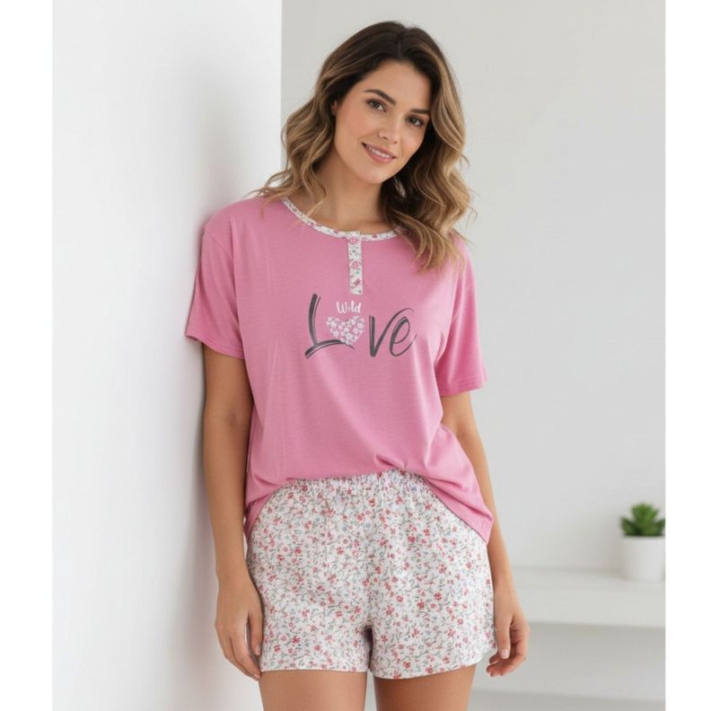 Pijama Mujer Verano Short Y Polera Manga Corta 4047 Rosado S