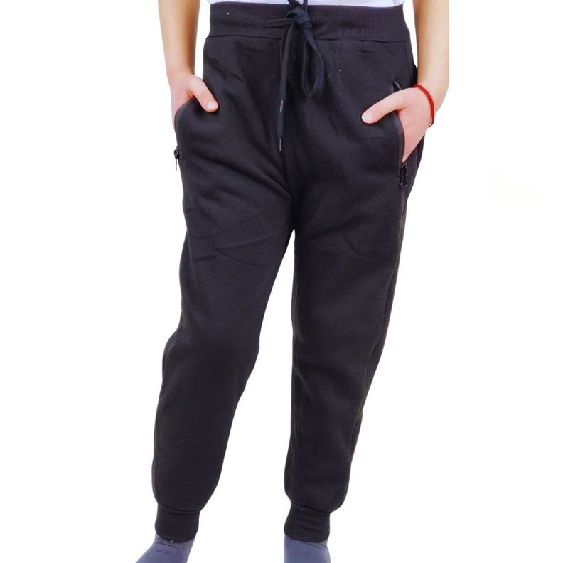 Pantalon Unisex Buzo Juvenil Algodon Forro Polar Liso 693 Negro 12