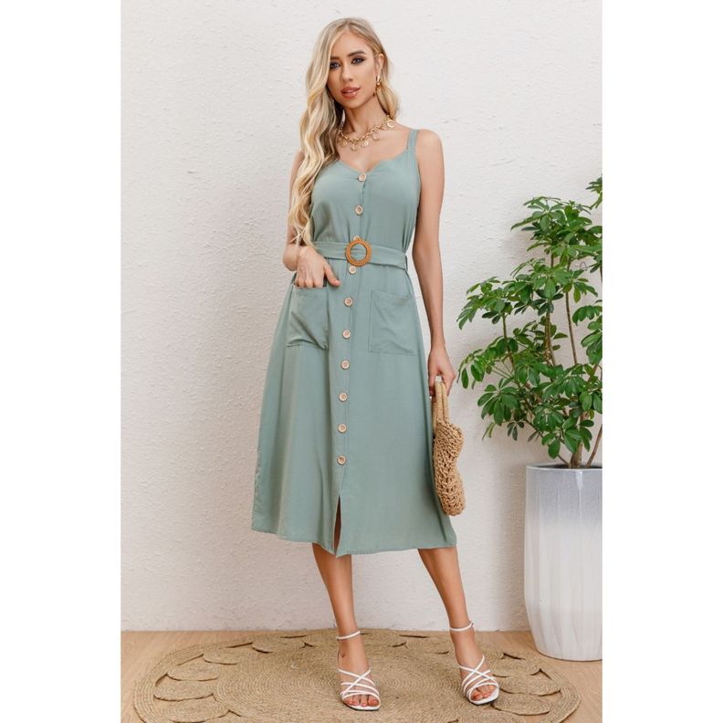 Vestido Largo Primavera Mujer Semi Formal, Casual Botones Premium 337-1