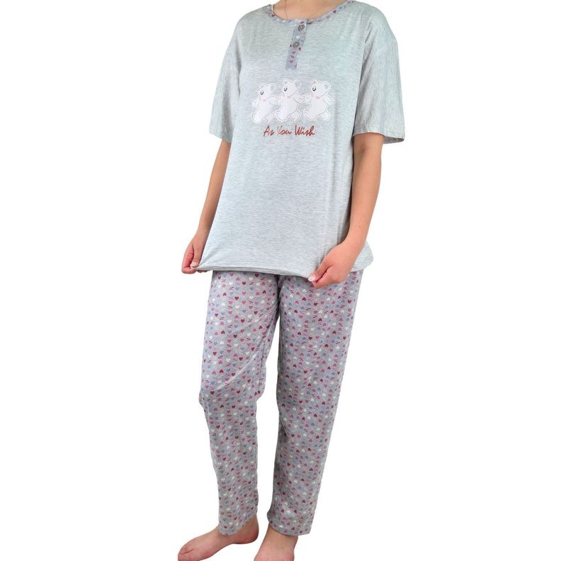 Pijama Mujer Verano Manga Corta y Pantalon 537 Gris M