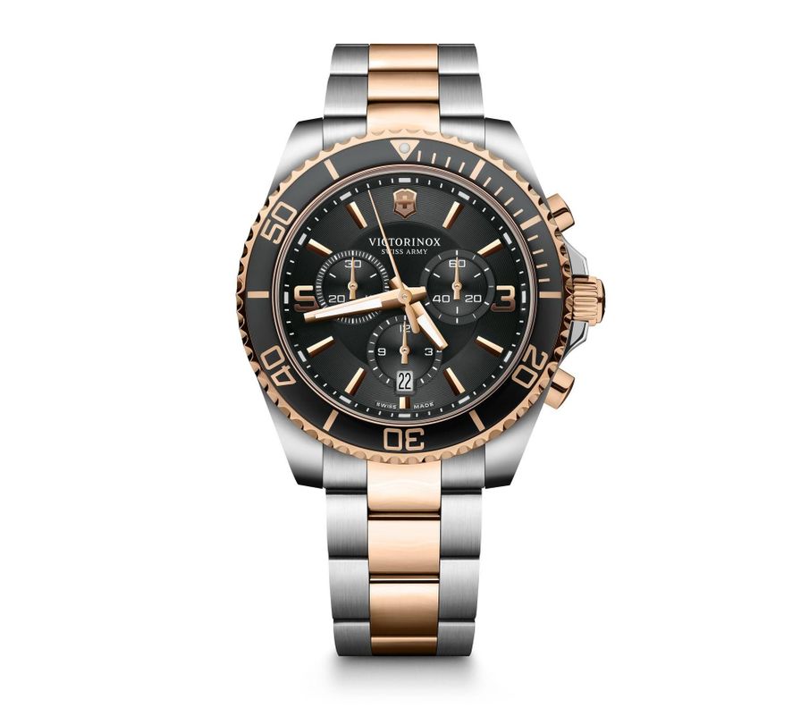 Reloj Maverick Chronograph correa de acero inoxidable bicolor dial negro Victorinox-0