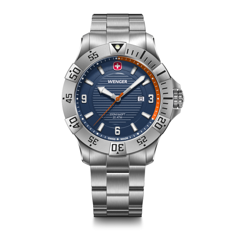 Reloj Seaforce correa acero inox, dial azul 43 mm Wenger