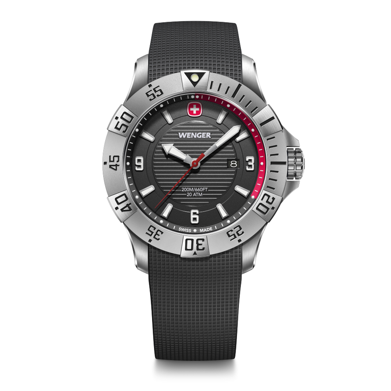 Reloj Seaforce correa silicona, dial negro 43 mm Wenger