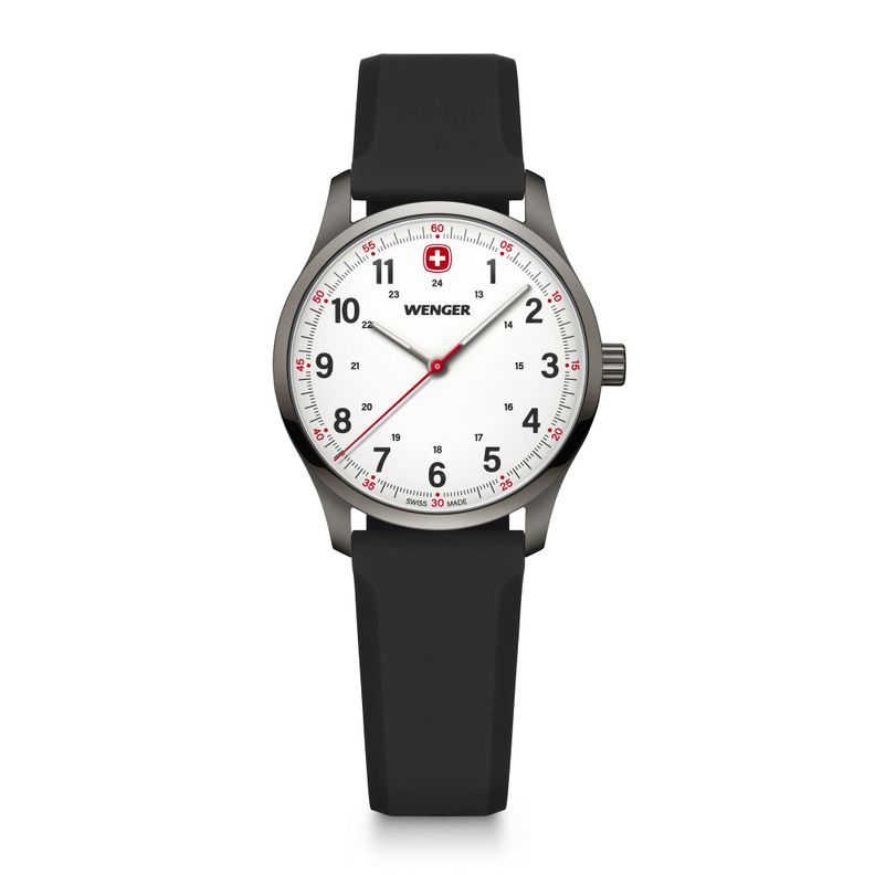 Reloj City Sport 34 mm correa silicona negro Wenger Blanco