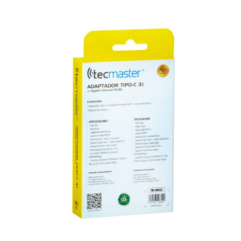Adaptador Lan Usb Tipo-C  a Rj45 Ethernet Gigabyte TM-100537-2