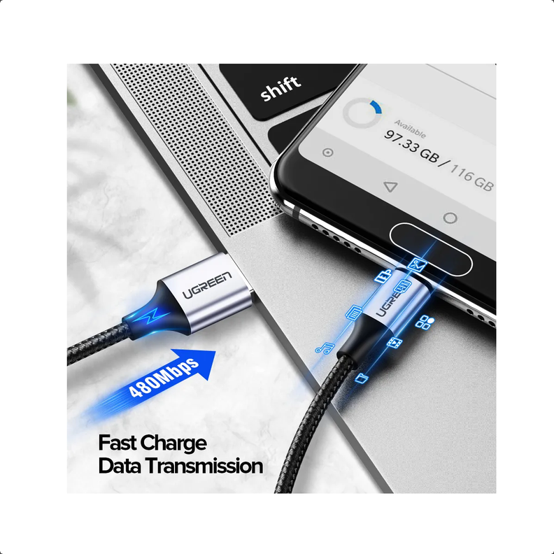 Cable Usb-A a Usb-C Trenzado Aluminio Niquelado 2m Ugreen-2