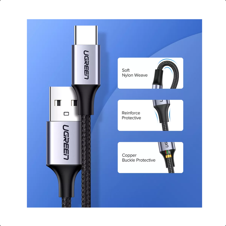 Cable Usb-A a Usb-C Trenzado Aluminio Niquelado 2m Ugreen-3
