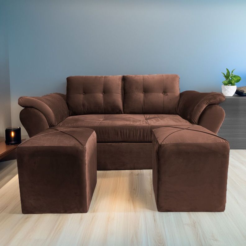Sofa Venecia + 2 Puff Felpa Cafe
