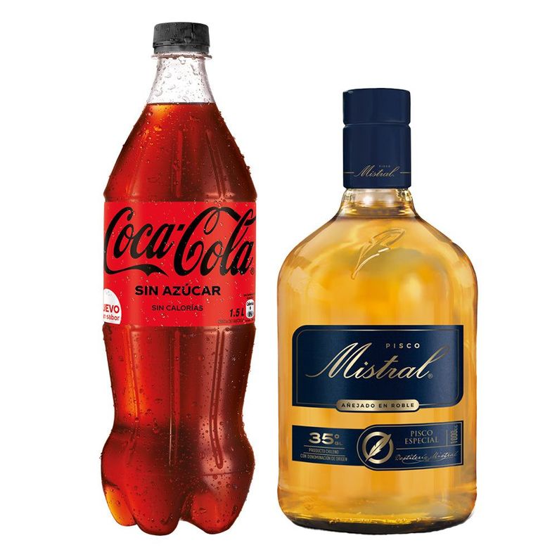 Pisco Mistral 35° 1000cc + Bebida Coca Cola Zero 1500cc-0