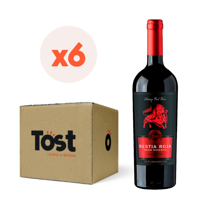 6x Vino Bestia Roja Gran Reserva Cabernet 750cc-0