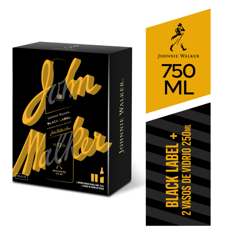 Pack Whisky Johnnie Walker Black Label 750ml + 2 Vasos-2