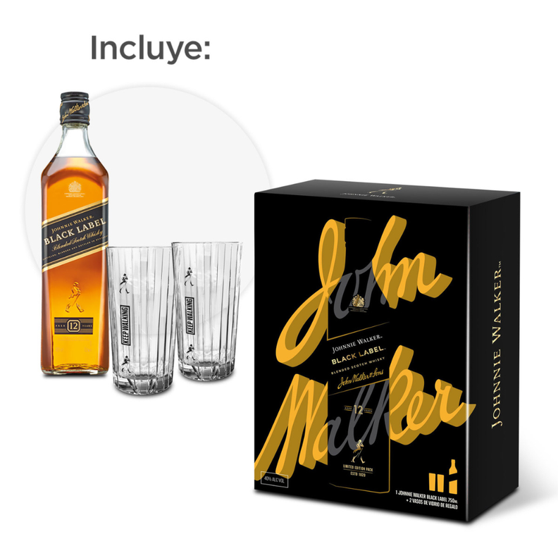 Pack Whisky Johnnie Walker Black Label 750ml + 2 Vasos-1