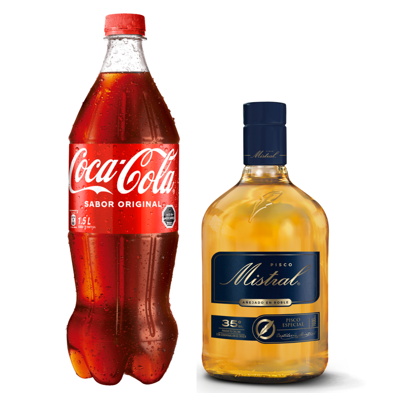 Pisco Mistral 35° 1000cc + Bebida Coca Cola 1500cc-0