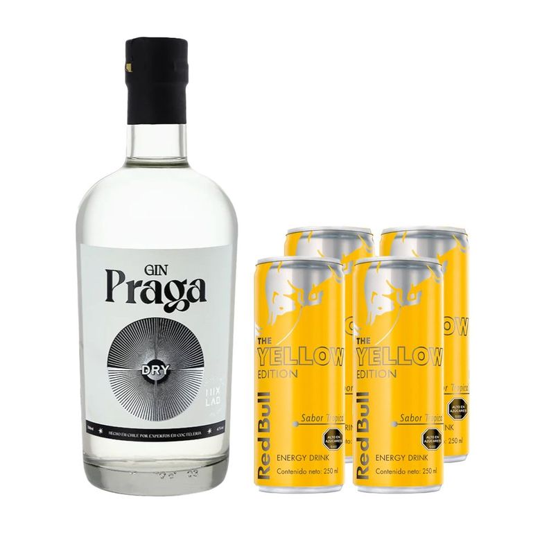 Pack Tropical Gin: Gin Praga + 4 Red Bull Yellow 250cc-0