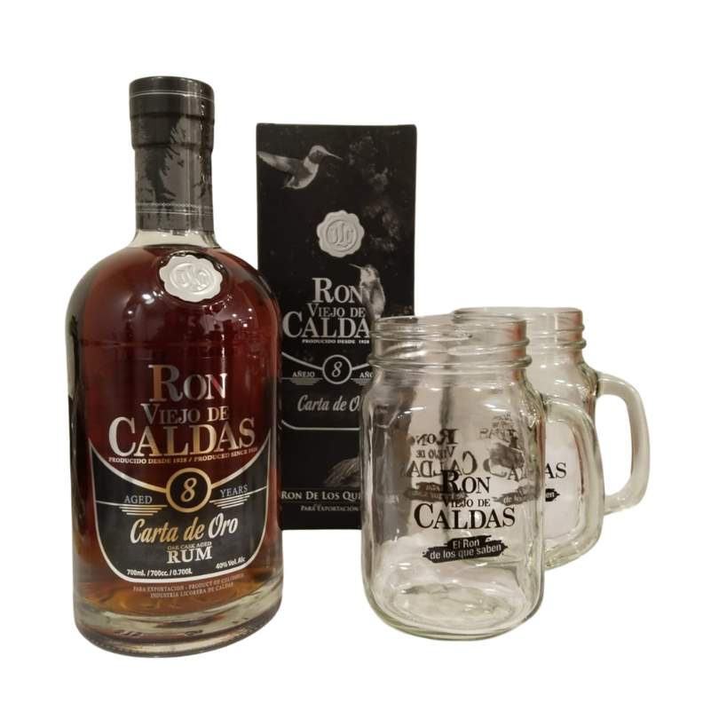 Ron Viejo De Caldas 8 Años Carta De Oro + 2 Vasos Mojito-0