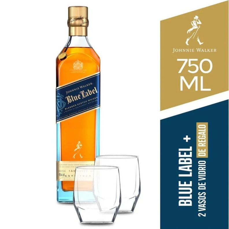 Whisky Johnnie Walker Blue Label 750cc + 2 Vasos de Regalo-0