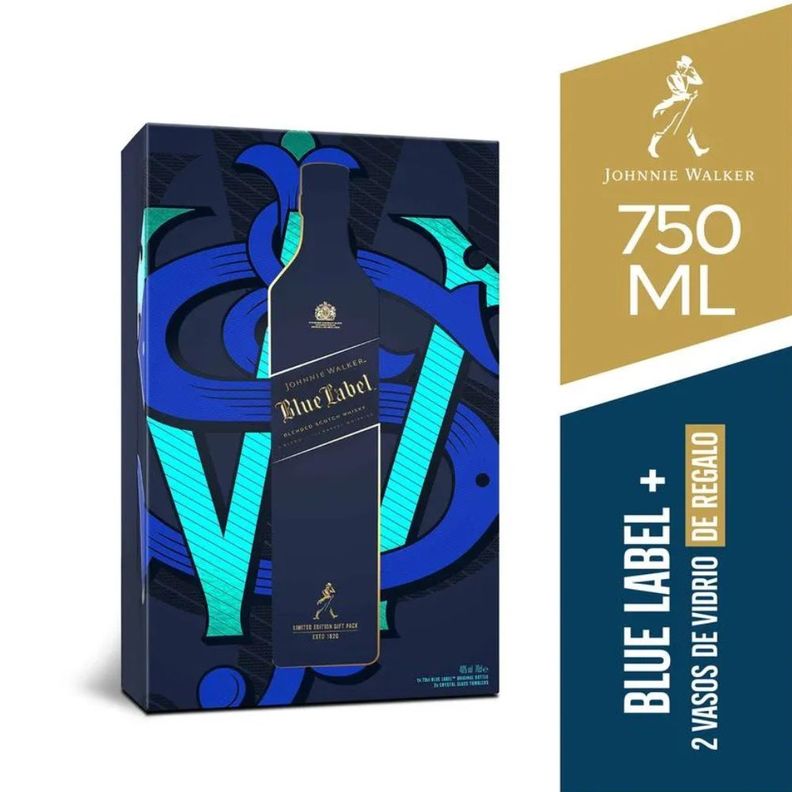 Whisky Johnnie Walker Blue Label 750cc + 2 Vasos de Regalo-1