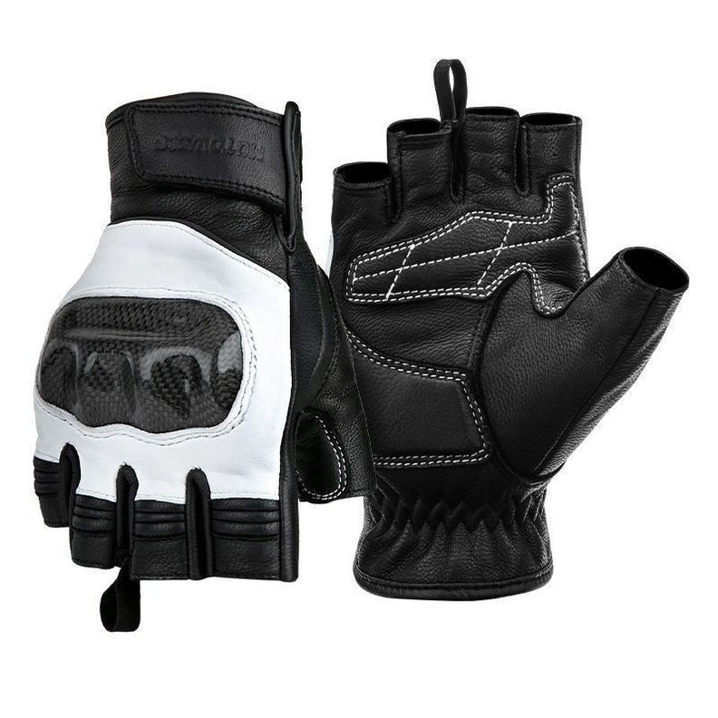 Guantes de medio dedo de cuero para motocilcimo Motowolf 0334B Negro M
