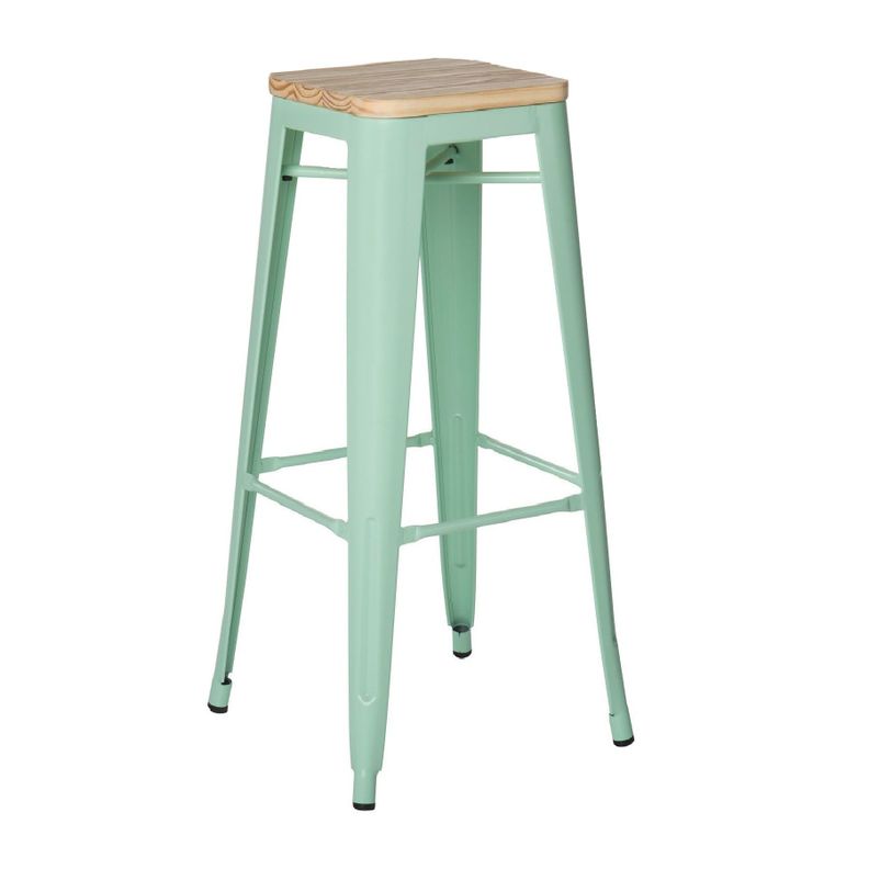 Taburete Piso  Metal Tolix asiento madera Comedor Bar LF5-03W - VERDE-0