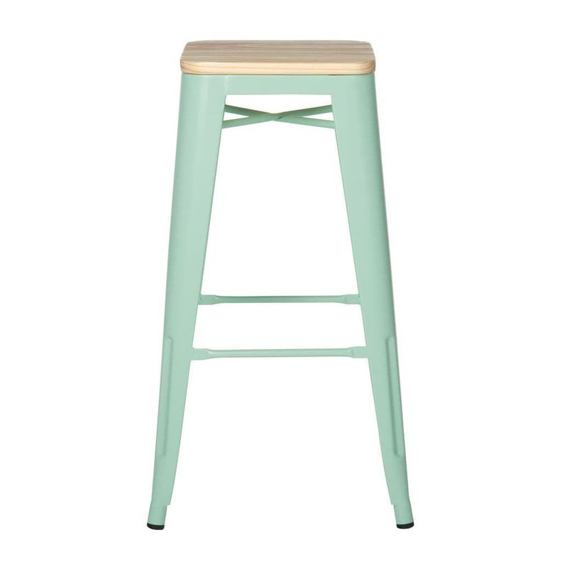 Taburete Piso  Metal Tolix asiento madera Comedor Bar LF5-03W - VERDE-1