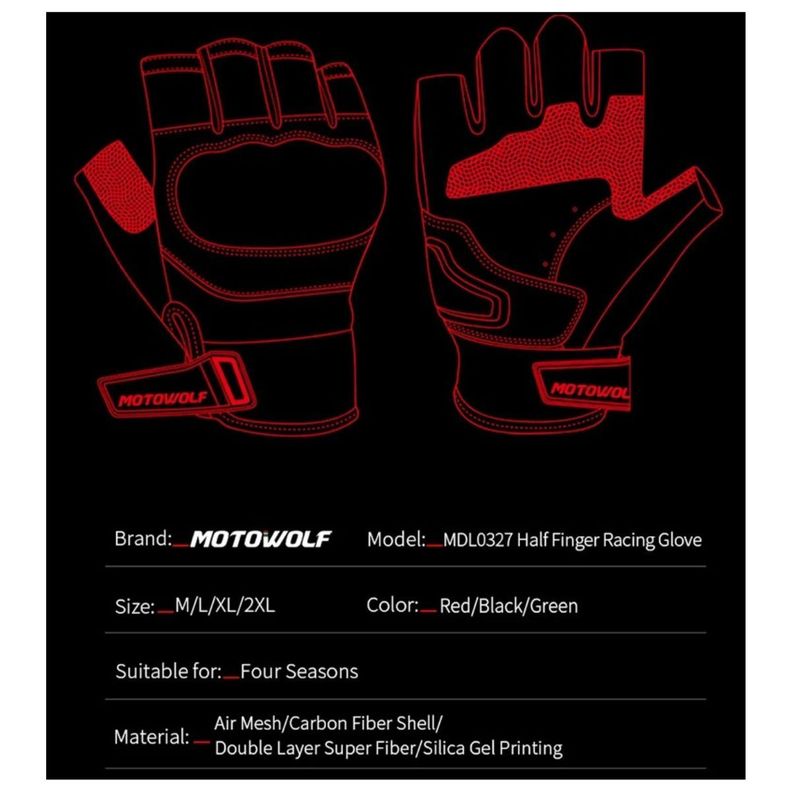 Guantes medio dedo para moto Motowolf 0327-7