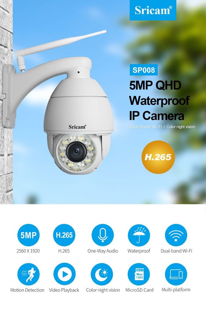Cámara IP Wifi Domo exterior SRICAM SP008  5G 5MP QHD 1920p H265-5