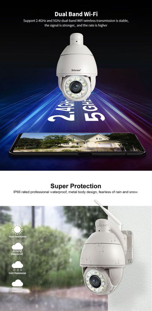 Cámara IP Wifi Domo exterior SRICAM SP008  5G 5MP QHD 1920p H265-6