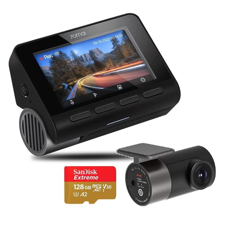 Cámara para auto DVR 4k 2160P + Cámara Trasera 70mai A800S-1 + Micro SD 128GB-0