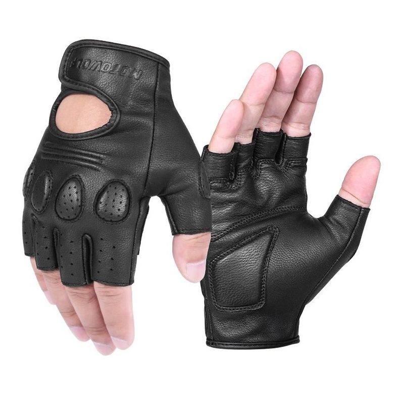 Guantes de cuero para motociclismo Vintage Motowolf 0311B Dedos cortos-0