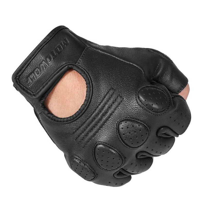 Guantes de cuero para motociclismo Vintage Motowolf 0311B Dedos cortos-1