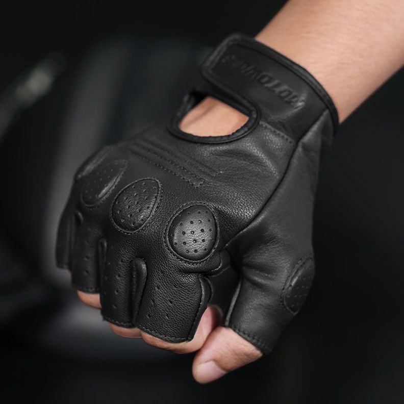 Guantes de cuero para motociclismo Vintage Motowolf 0311B Dedos cortos-2
