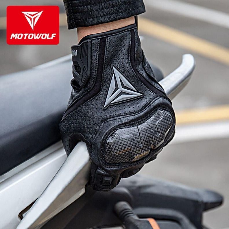 Guantes para motociclismo de cuero Motowolf MDL0305 - negro-5