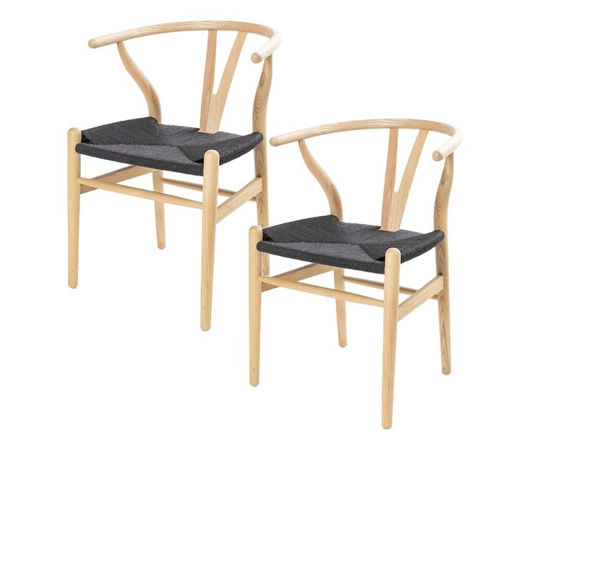 Pack 2 sillas de Madera Wishbone Asiento de cuerda LF9-01 - Natural/negro-0