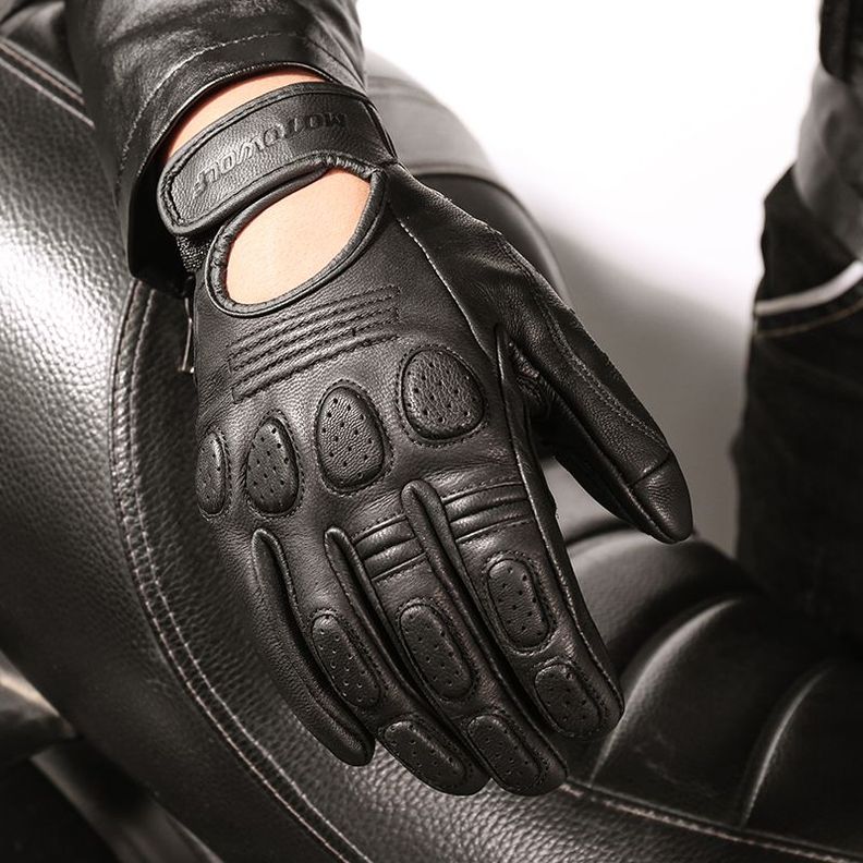 Guantes de cuero para motociclismo Vintage Motowolf 0311-4