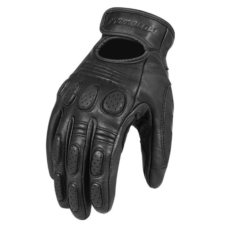Guantes de cuero para motociclismo Vintage Motowolf 0311 Negro M