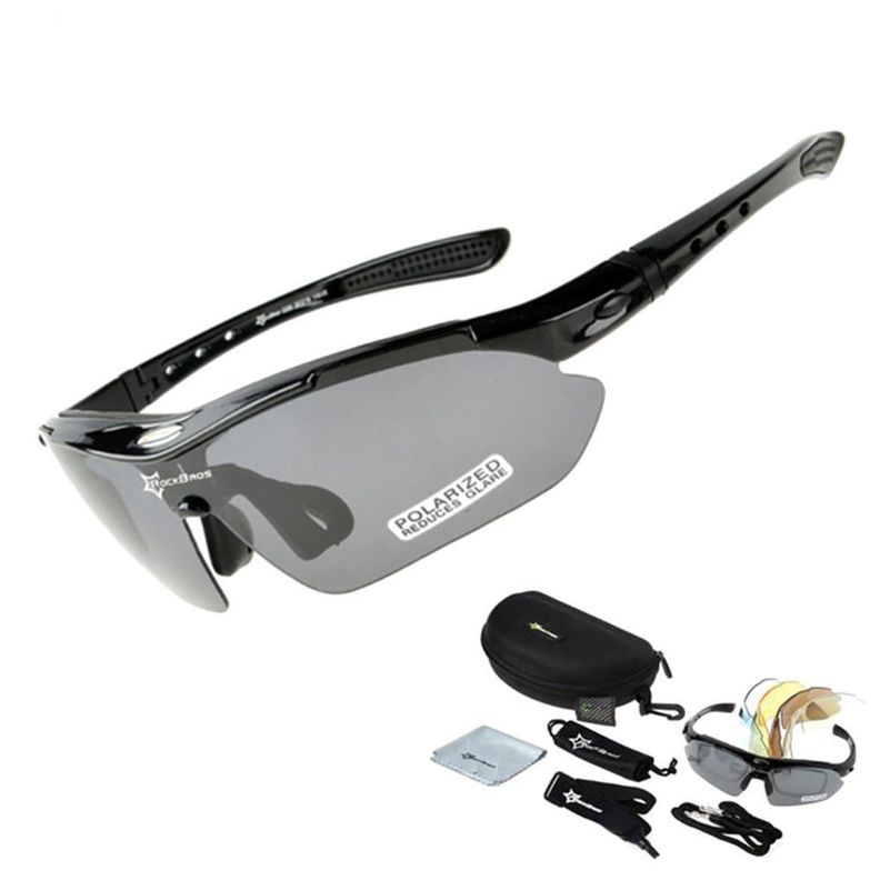 Lentes Rockbros Polarizado Ciclismo 5 Micas 12 Piezas Uv400 - Negro-3