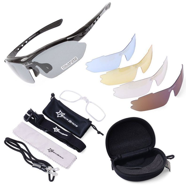 Lentes Rockbros Polarizado Ciclismo 5 Micas 12 Piezas Uv400 - Negro-0