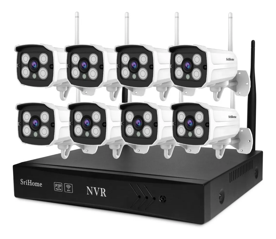 Kit NVR 8 Camaras de seguridad IP Wifi 1080P 2MP Sricam NVS001 Blanco