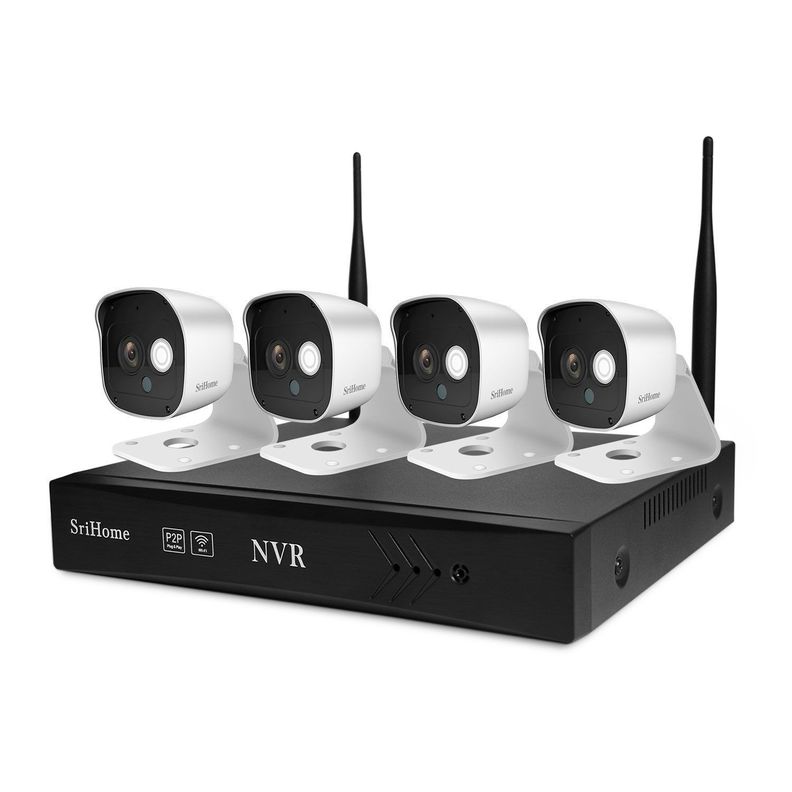 Kit NVR inalambrico Sistema de 4 Camaras de seguridad IP Wifi 1080P 2MP Sricam NVS002 Blanco