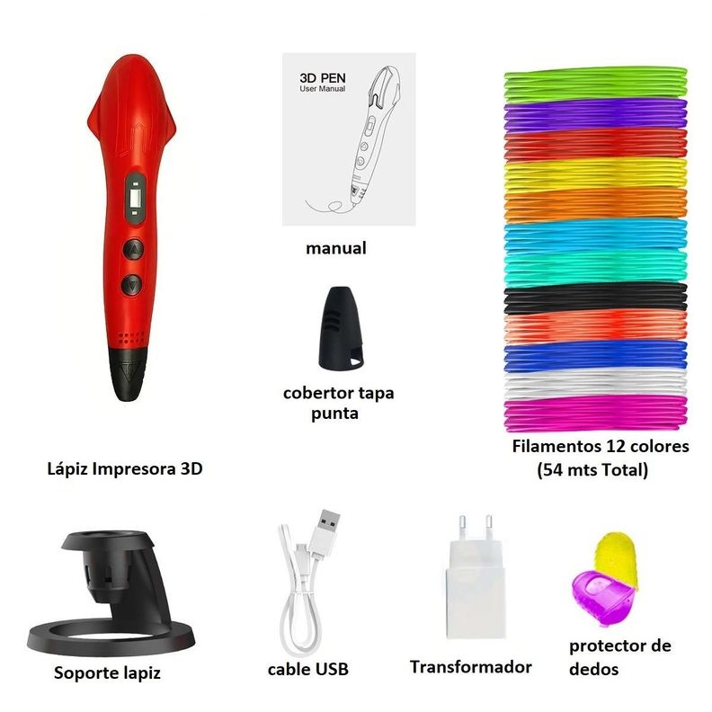 Boligrafo de impresión 3D SM-03 PLA ABS + 54mts filamentos - rojo-3