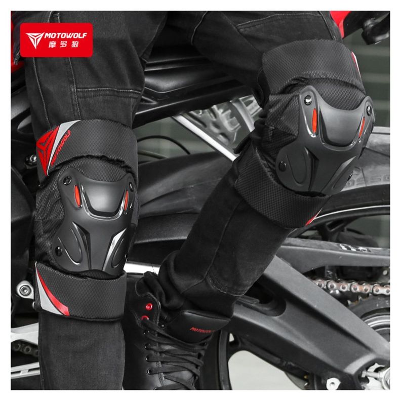 Rodilleras Cortas  para motociclismo Motowolf 1010 Blak-Red-5
