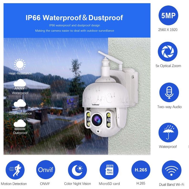 Camara IP SH028D Wifi Exterior 5X ZOOM, 5MP 1920p, WIFI 5G -2