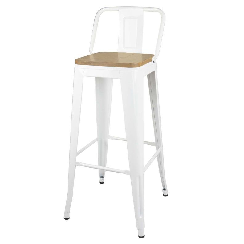 Taburete Piso  Metal Tolix asiento madera con respaldo LF5-03HBW - BLANCA-0