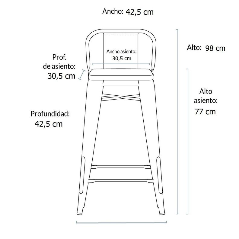 Taburete Piso  Metal Tolix asiento madera con respaldo LF5-03HBW - BLANCA-3