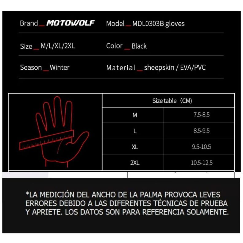 Guantes de Cuero invierno para Motociclismo Motowolf 0303B-9