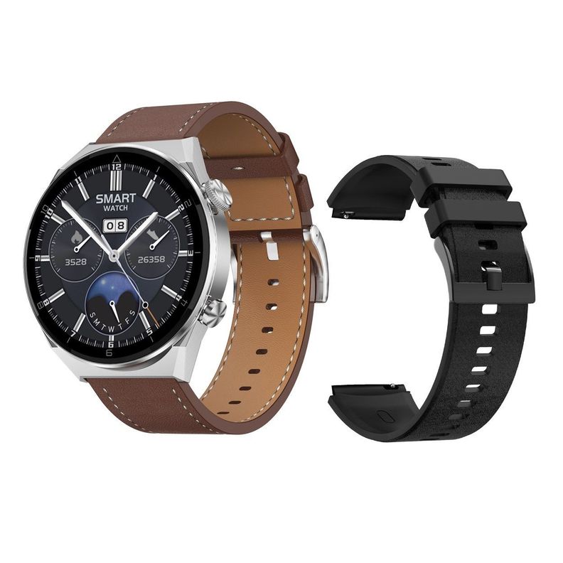 Smartwatch Reloj Inteligente Bluetooth llamadas DT3 PRO MAX - Plata Cuero/silicona-0