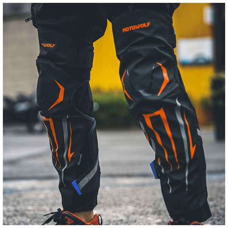 Rodilleras Largas para motociclismo Motowolf 1033B Blak-Orange-6
