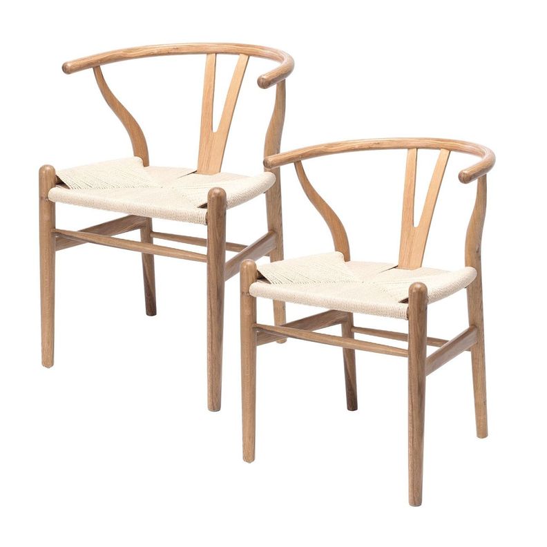 Pack 2 sillas de Madera Wishbone Asiento de cuerda LF9-01 - Natural-0