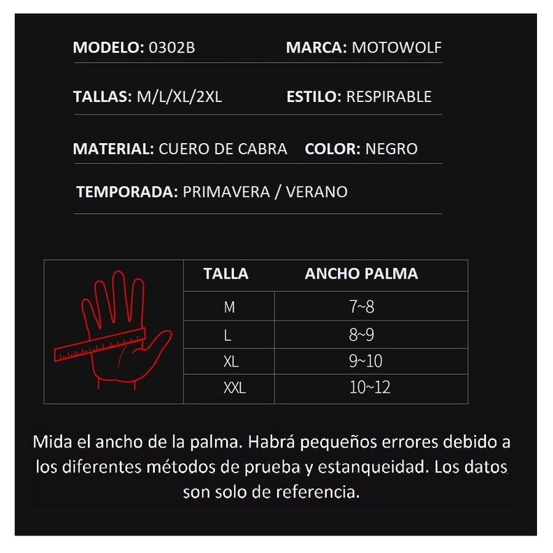 Guantes para motociclismo de cuero Motowolf 0302B Dedos Cortos-7