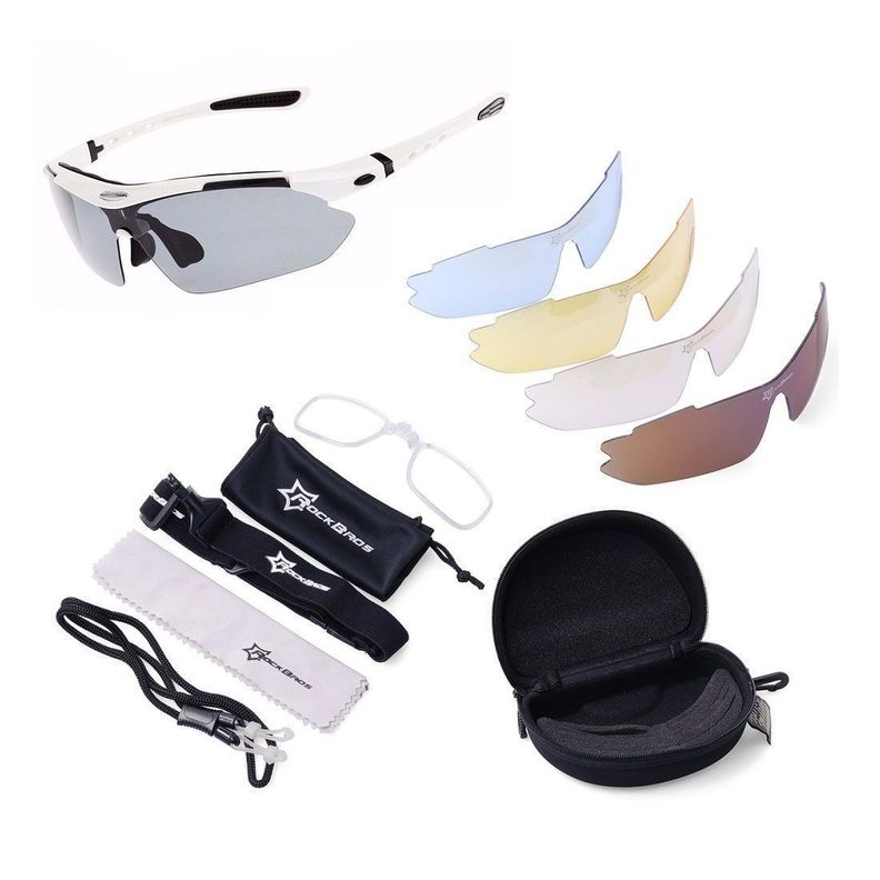 Lentes Rockbros Polarizado Ciclismo 5 Micas 12 Piezas Uv400 - Blanco-0